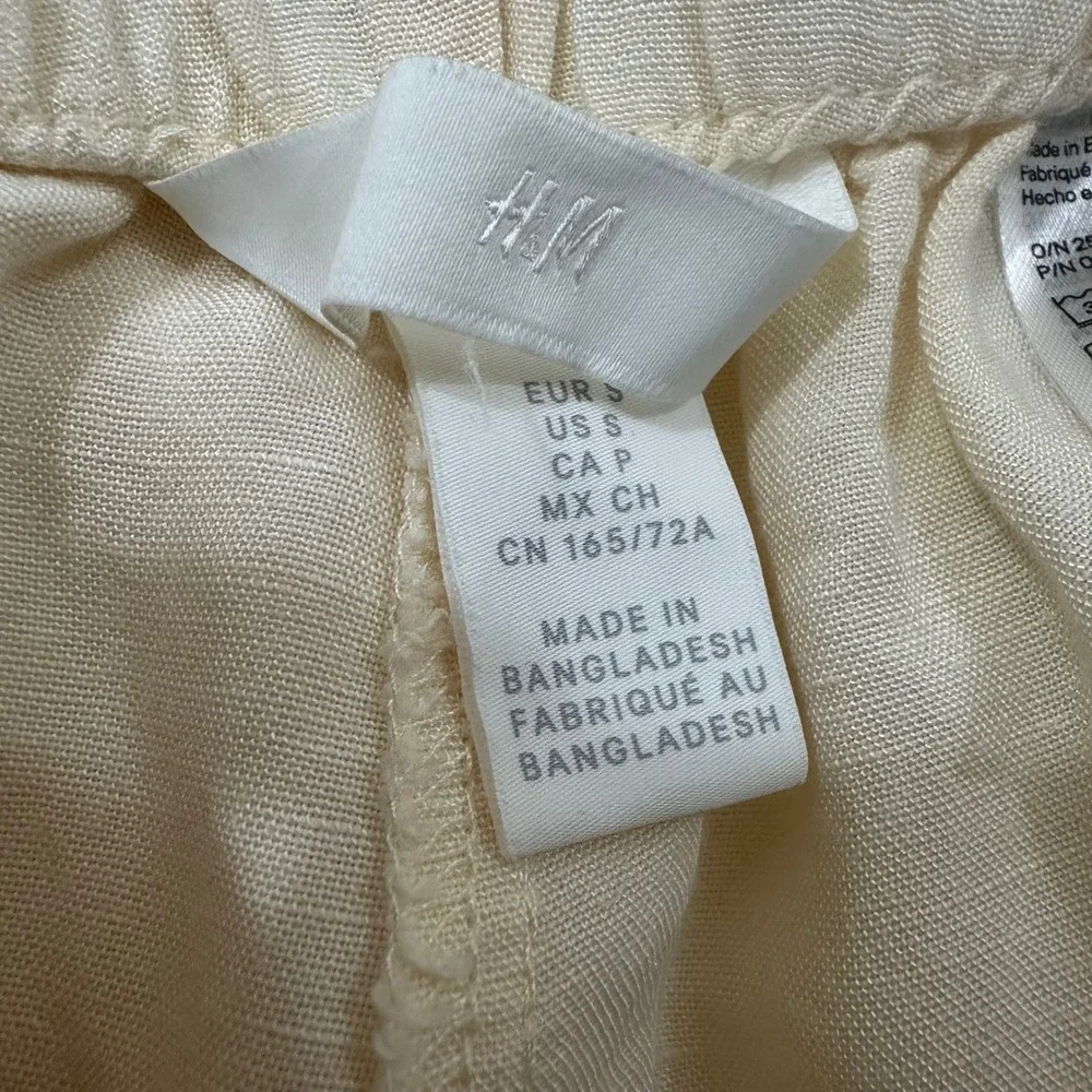 H&M Cream‎ Linen Blend Wide Leg Crop Pants Elastic Waist Womens Small